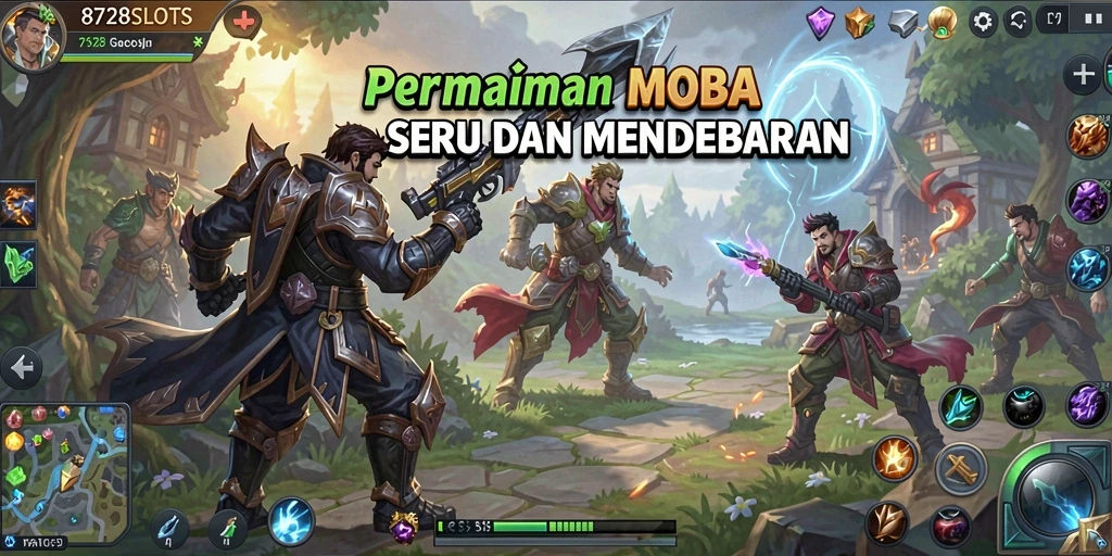 Gameplay seru 8728SLOTS dengan karakter MOBA yang menarik.