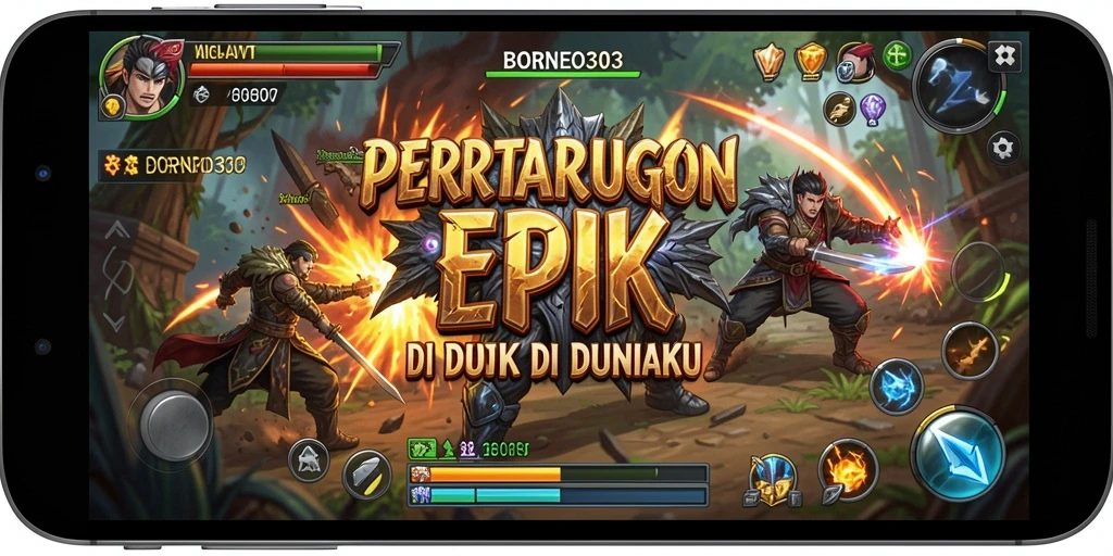 Tampilan gameplay epik dari BORNEO303 dalam pertarungan.