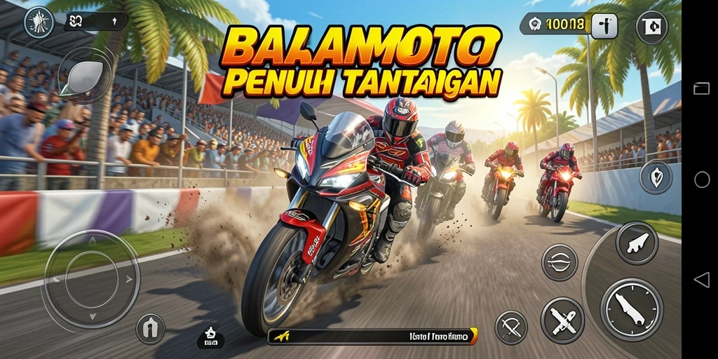 Tampilan gameplay CERITOTO dengan balapan motor yang mendebarkan.