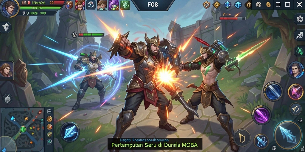 Tampilan gameplay seru di FO8 dengan aksi MOBA yang intens.